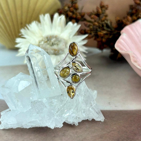 Citrine & Yellow Tourmaline Leaf & Vine Ring