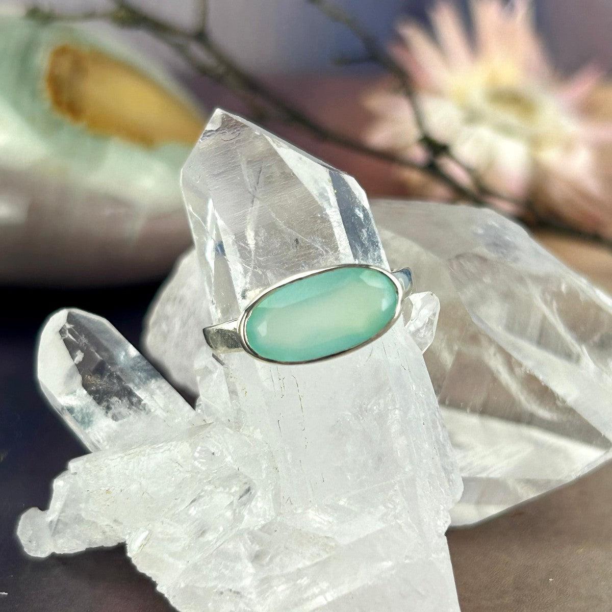 Green Chalcedony Silver Ring