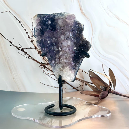 Smokey Amethyst Raw Crystal Cluster On Stand