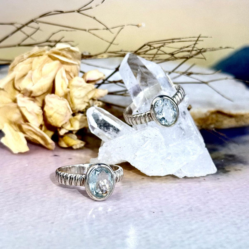 Aquamarine Twist Band Ring