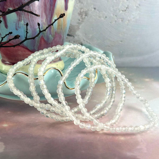 Rainbow Moonstone 4mm Round Bead Crystal Bracelet