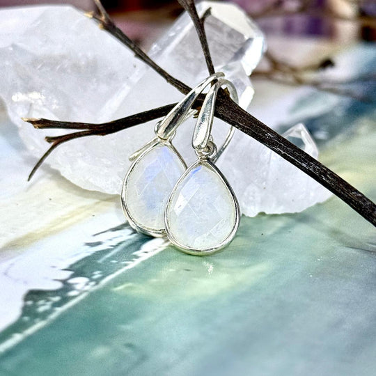 Rainbow Moonstone Pear Drop Earrings