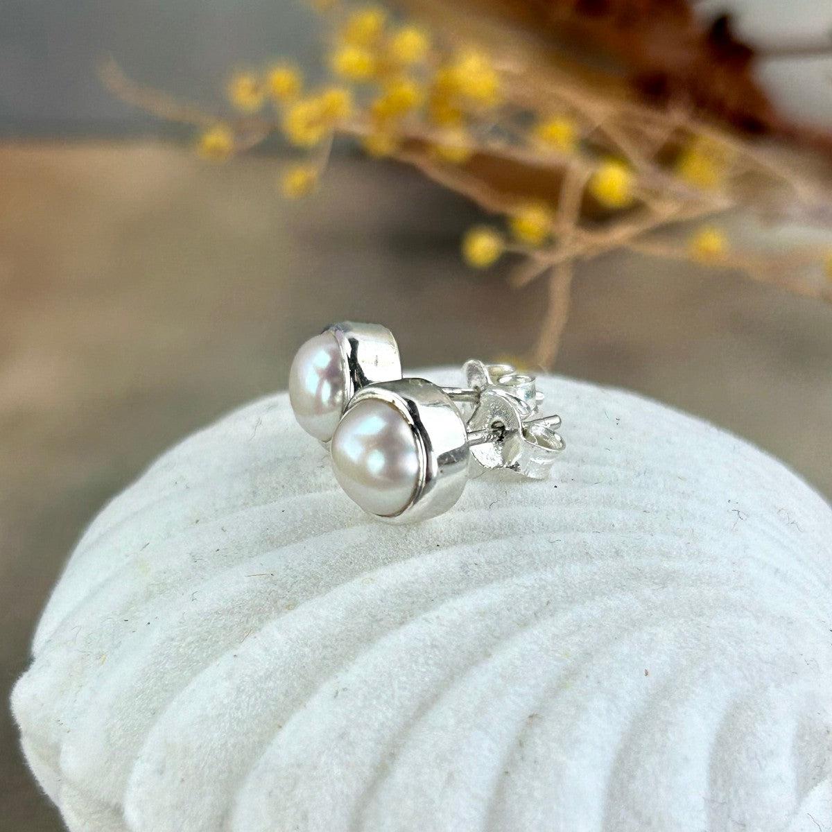 Round Pearl Stud Earrings