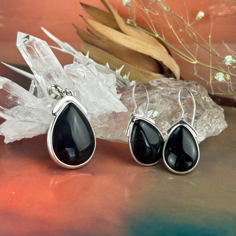 Black Onyx Earrings And Pendant Set