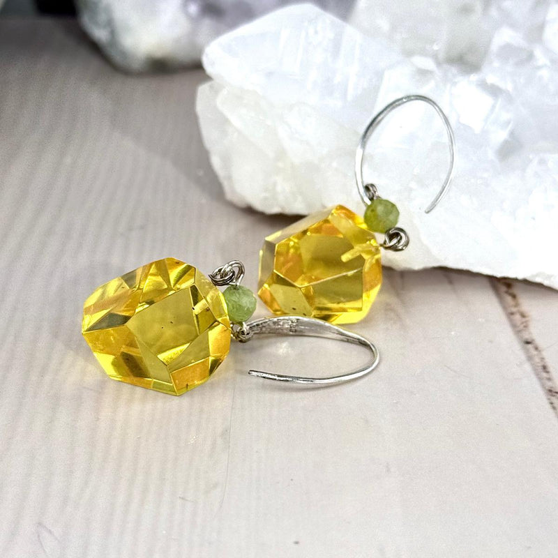 Chunky Amber Silver Earrings