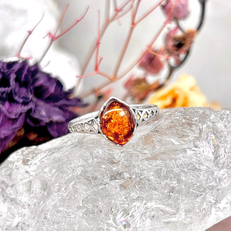 Baltic Cognac Amber Lattice Ring