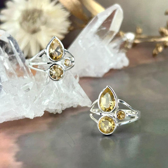 Citrine Teardrop & Brilliant Cut Three Stone Ring