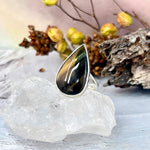 Golden-Blue Tiger’s Eye Teardrop Ring