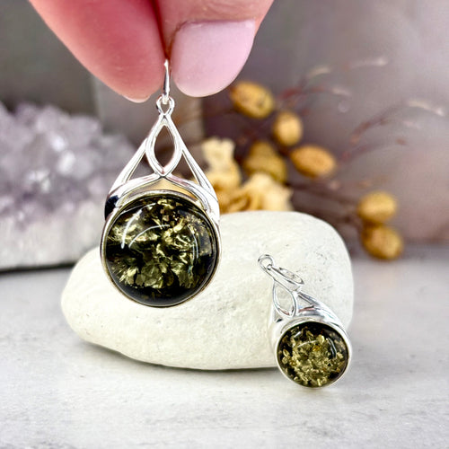 Baltic Green Amber Round Celtic Pendants