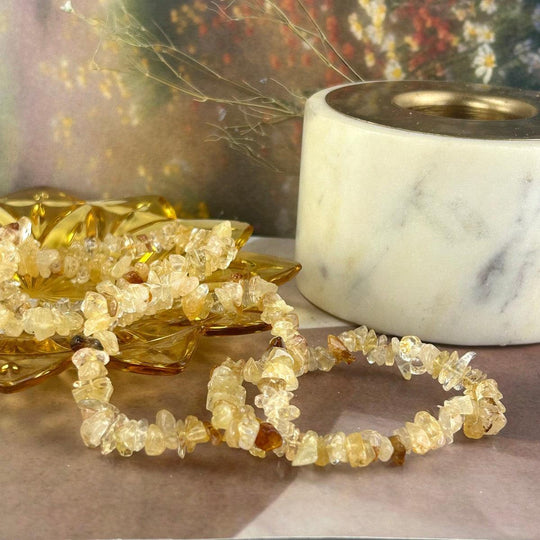 Citrine Chip Bead Crystal Bracelet