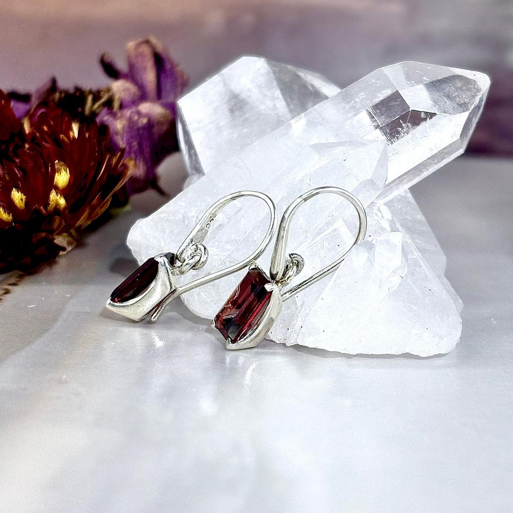 Rectangular Cut Garnet Earrings