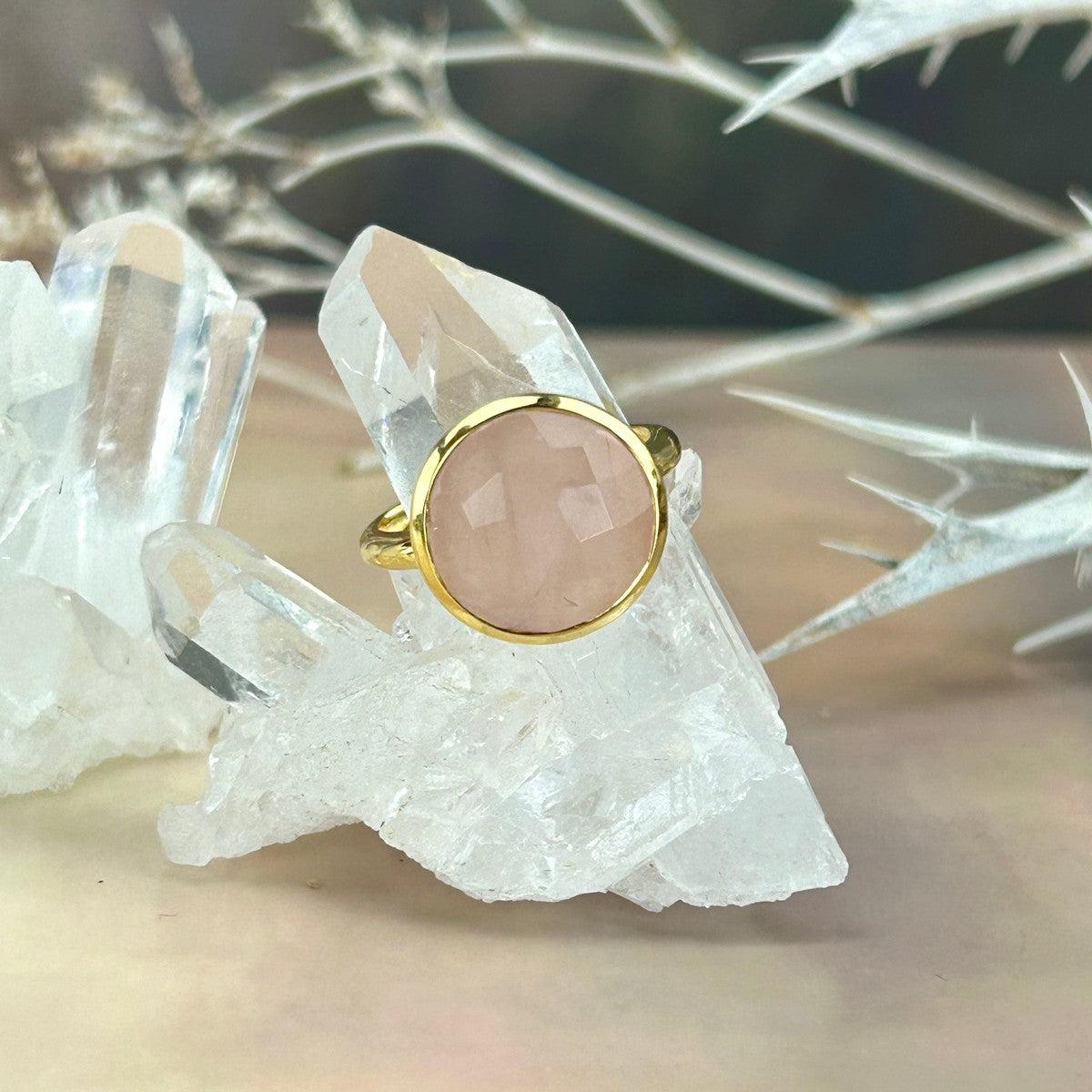 Rose Quartz Disc Ring