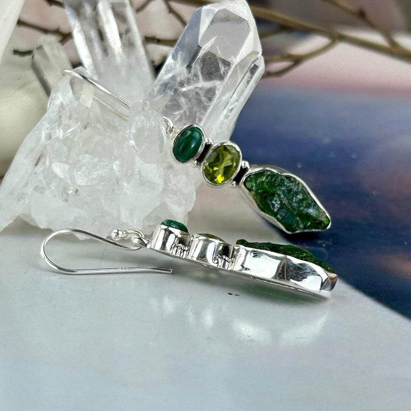 Chrome Diopside, Peridot & Malachite, Raw & Faceted Drop Earrings