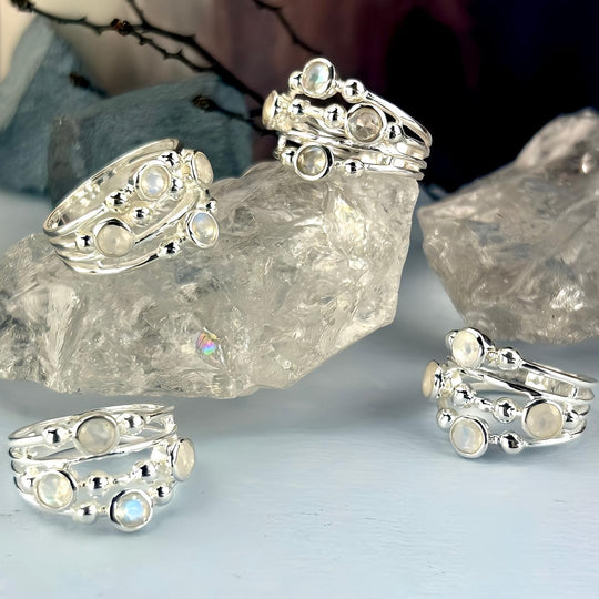 Rainbow Moonstone Multi Stone Atom Ring