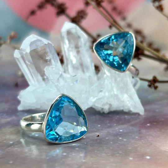 Blue Topaz Trillion Cut Rings