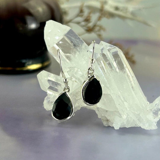 Black Onyx Teardrop Cut Drop Earrings