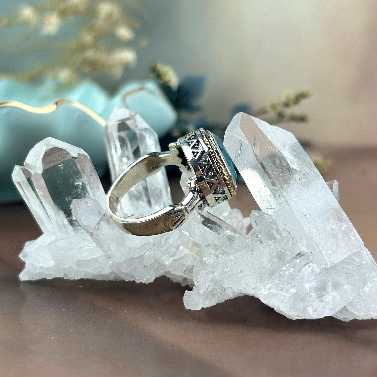 Ornate Design Blue Chalcedony Ring