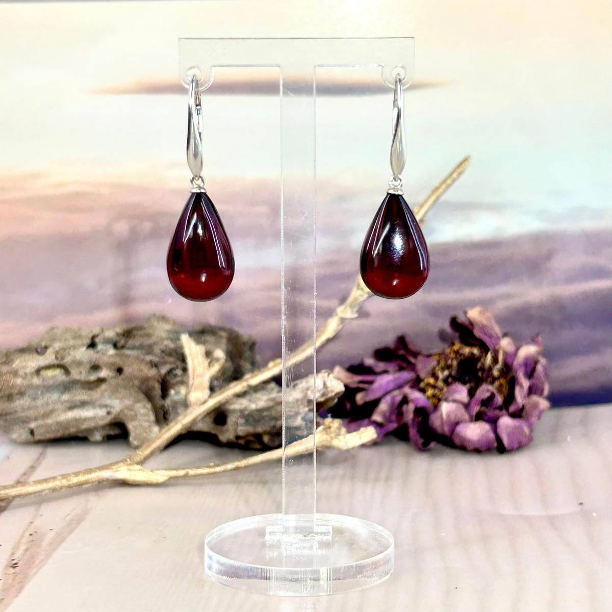 Baltic Cherry Amber Silver Earrings
