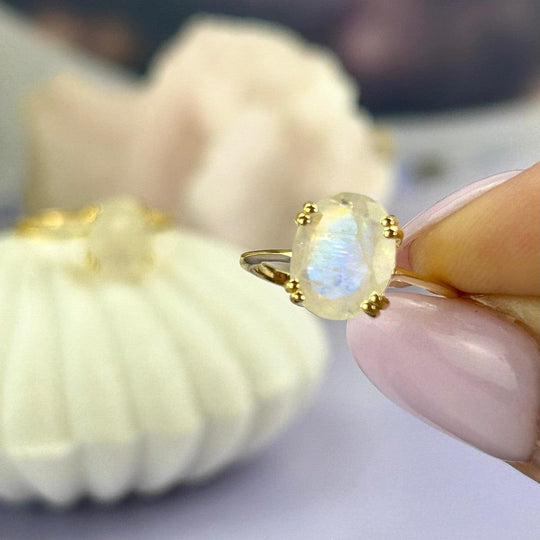 Rainbow Moonstone Oval Cut Gold Ring