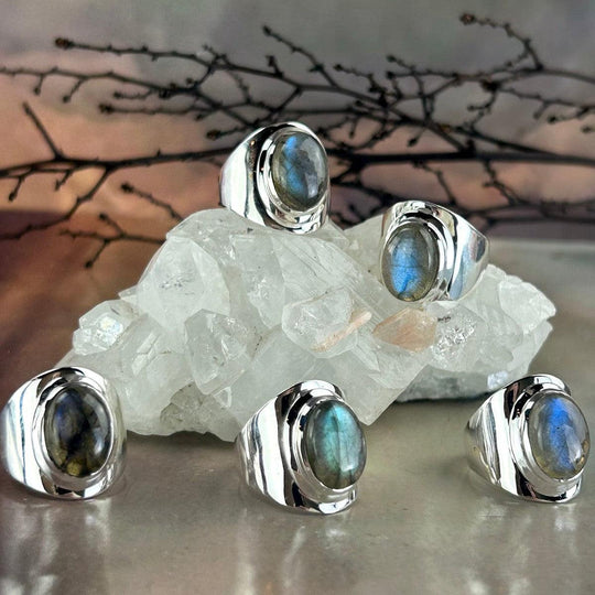 Labradorite Oval Wide Band Ring