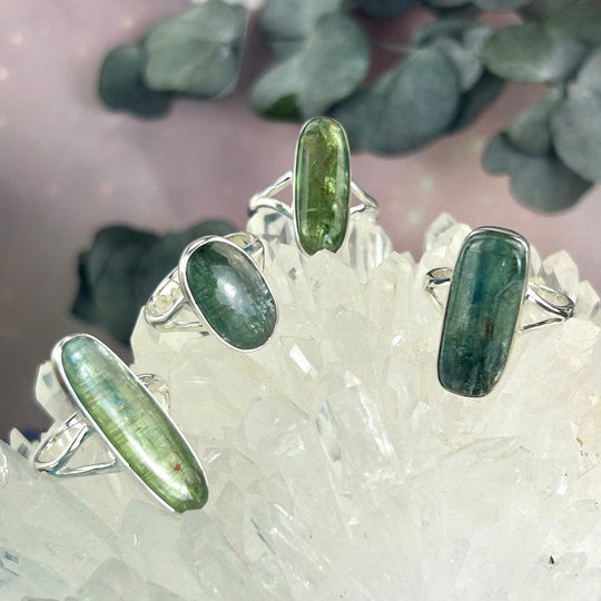 Green Kyanite Assorted Shape Split Band Rings