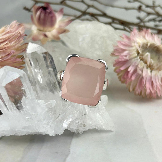 Rose Quartz Emerald Cut Ring