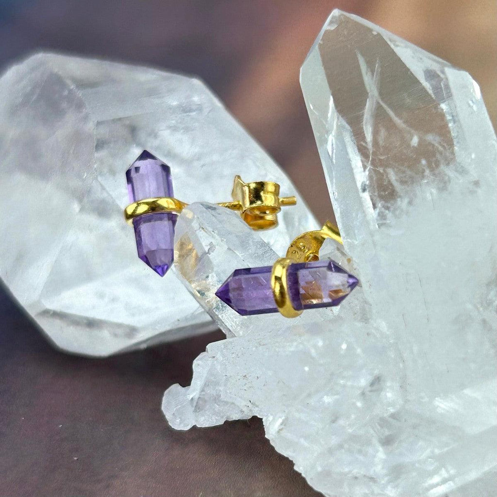 Amethyst Gold Stud Earrings