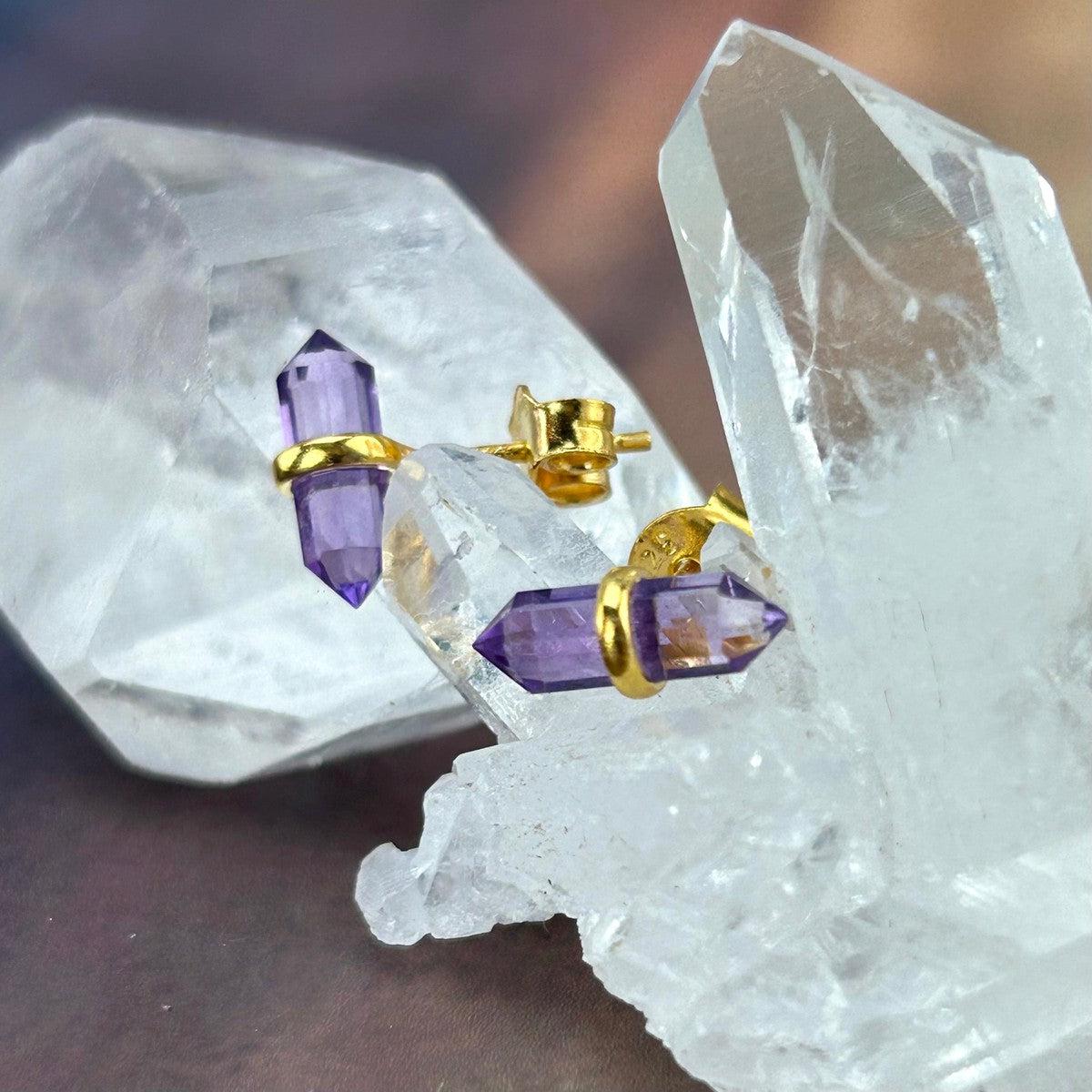 Amethyst Gold Stud Earrings