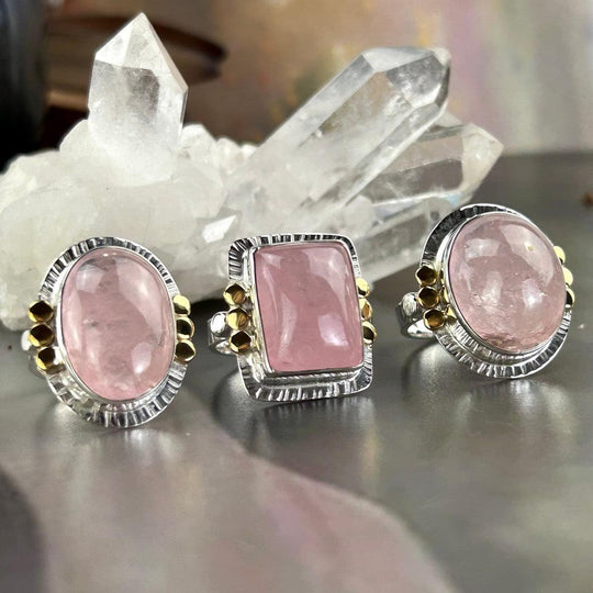 Morganite Assorted Shape Etched Silver Rings