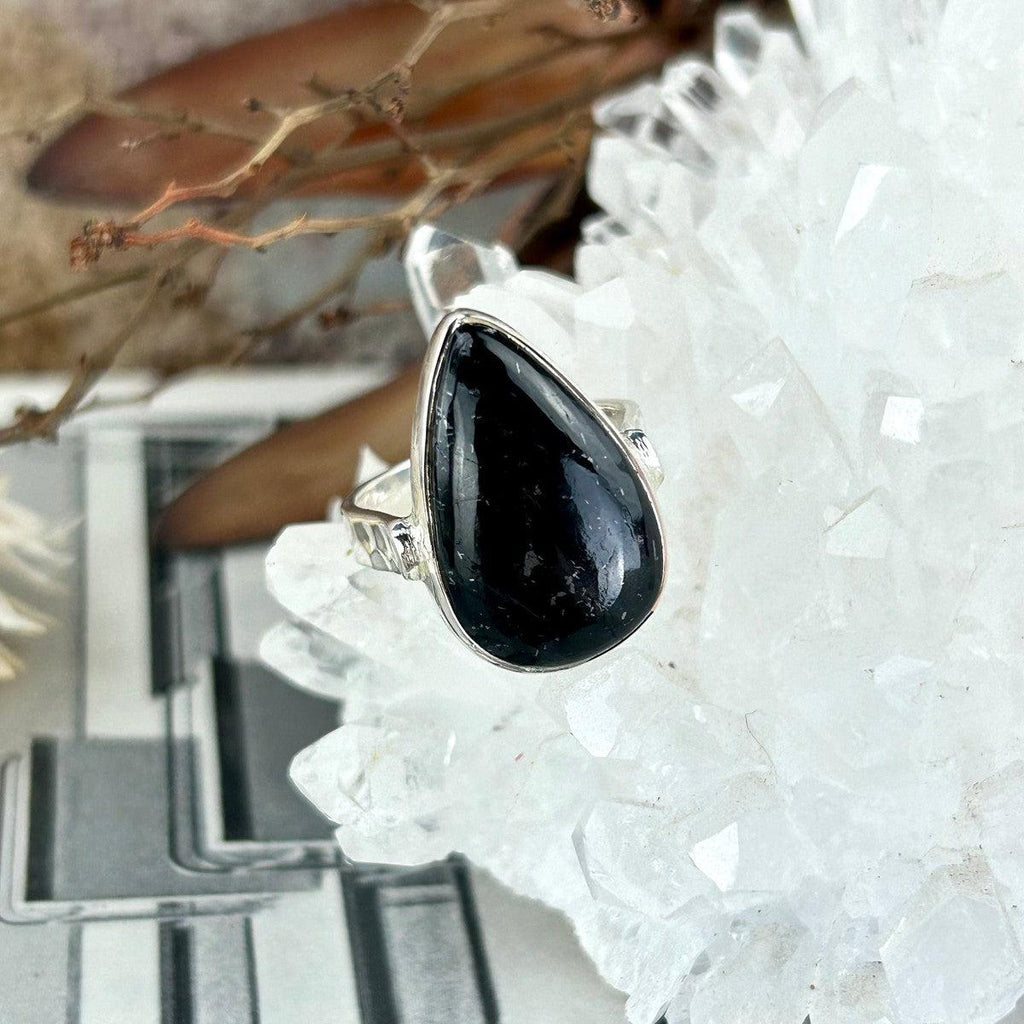 Black Tourmaline Teardrop Shape Ring