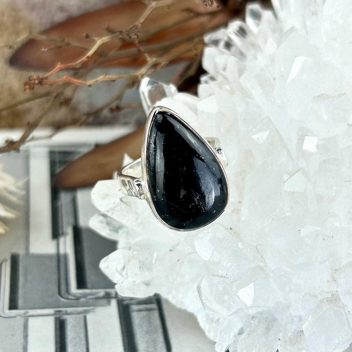 Black Tourmaline Teardrop Shape Ring