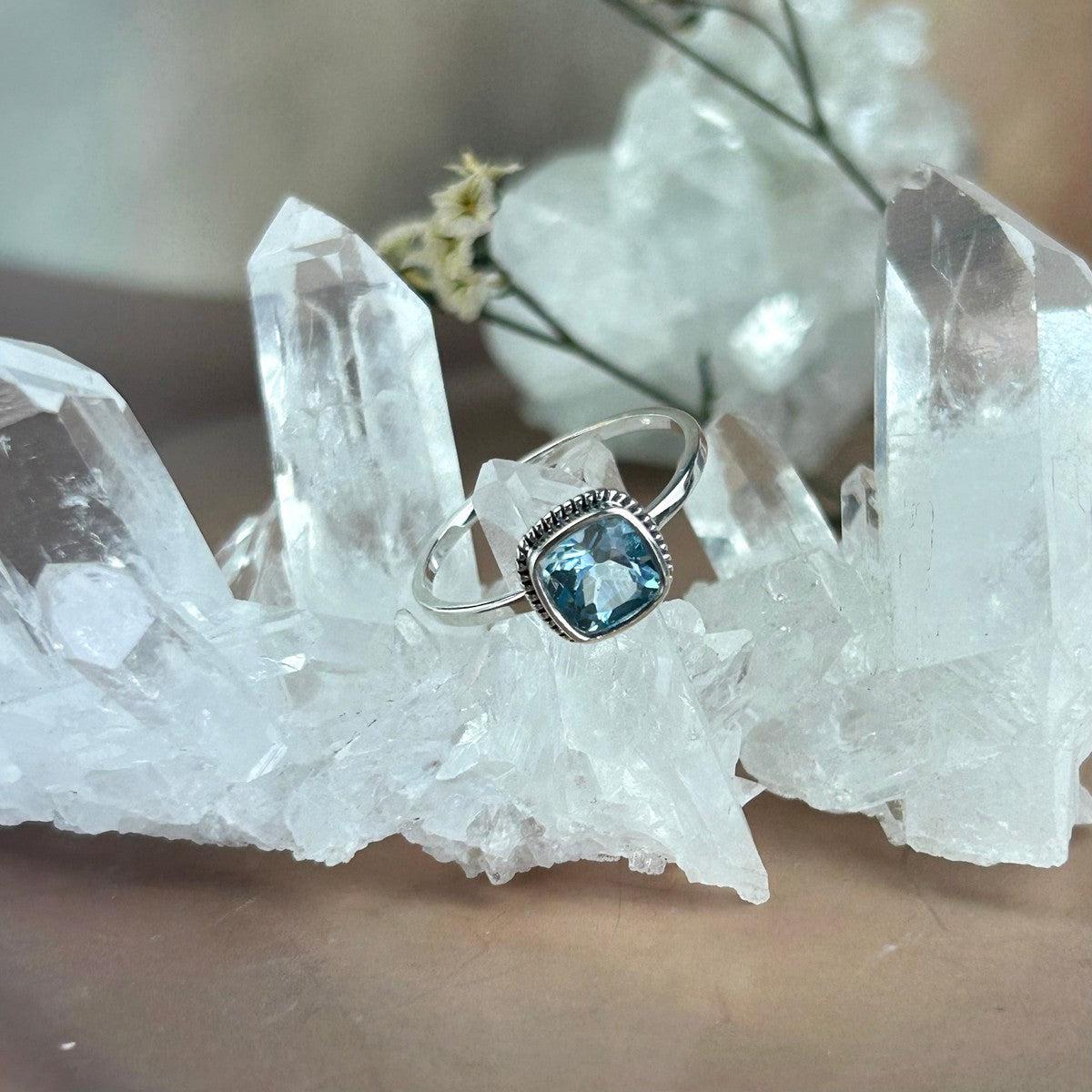 Blue Topaz Square Cut Ring