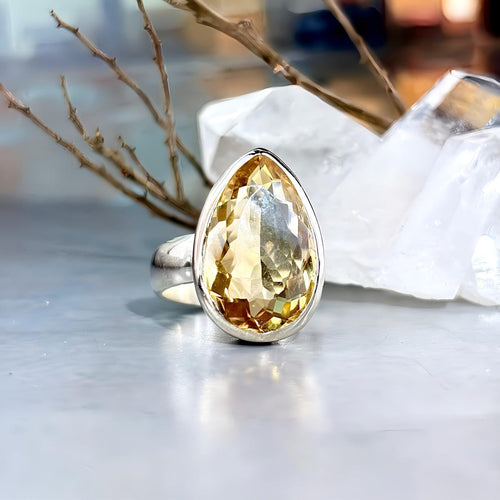 Women's Large Size Citrine Ring