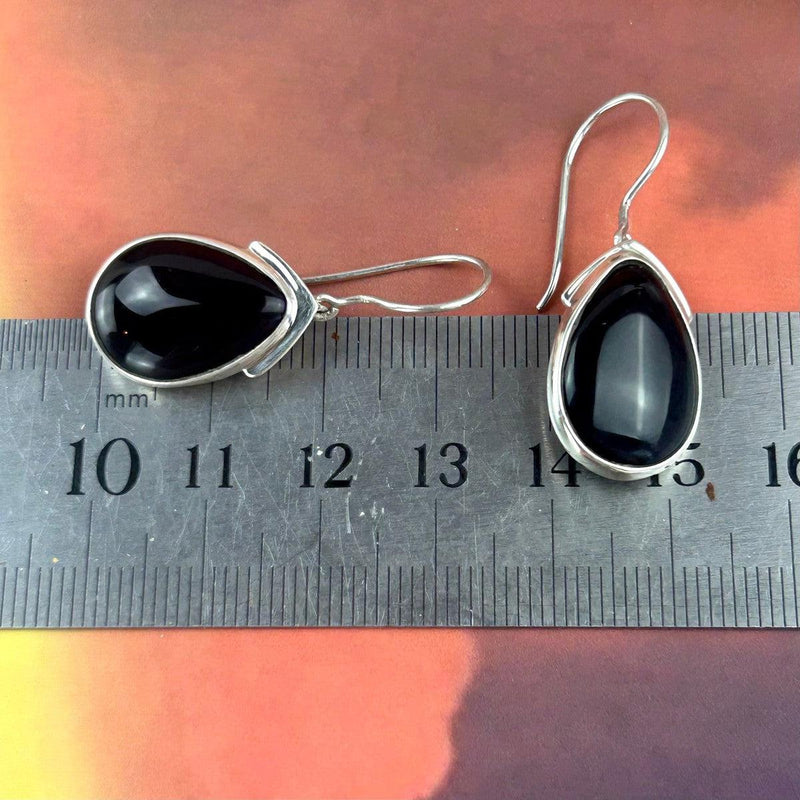 Black Onyx Polished Drop Earrings