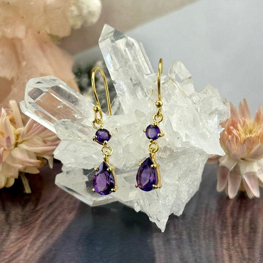 Amethyst Gold Double Drop Earrings