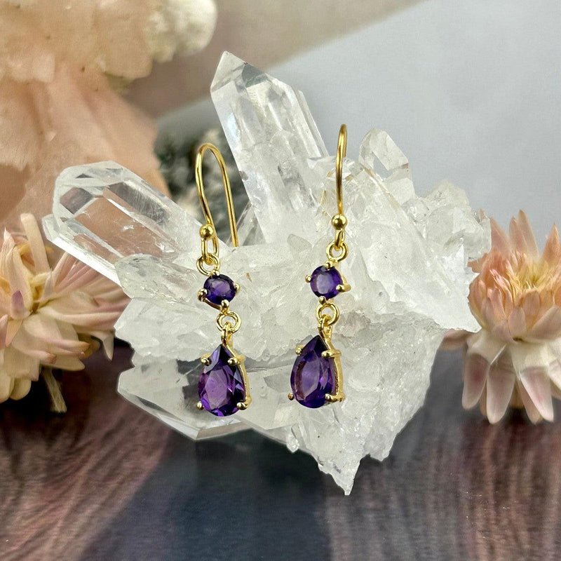 Amethyst And Gold Drop Earrings