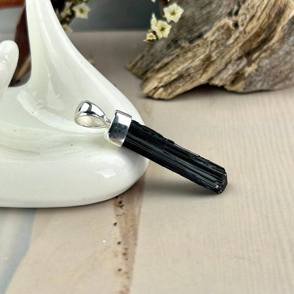 Black Tourmaline Crystal Bar Pendant