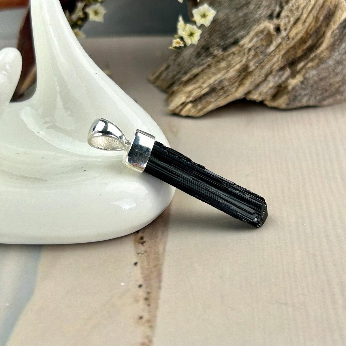 Black Tourmaline Crystal Bar Pendant