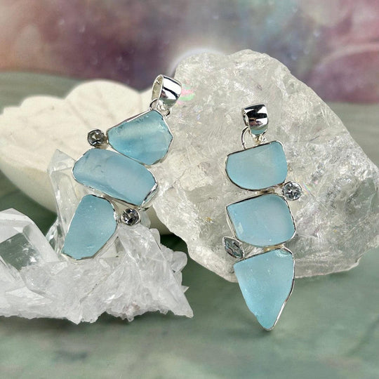 Blue Topaz Semi-Polished Raw & Faceted Cluster Pendants
