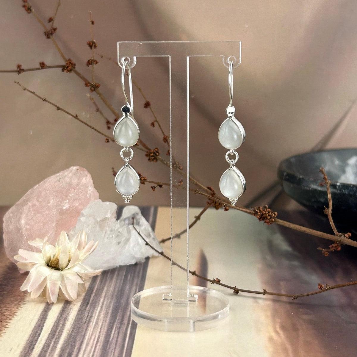 White Moonstone Drop Earrings