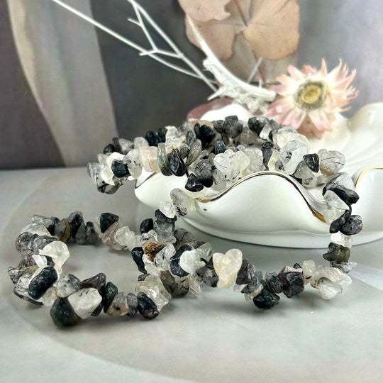 Tourmalated Quartz Chip Bead Crystal Bracelet