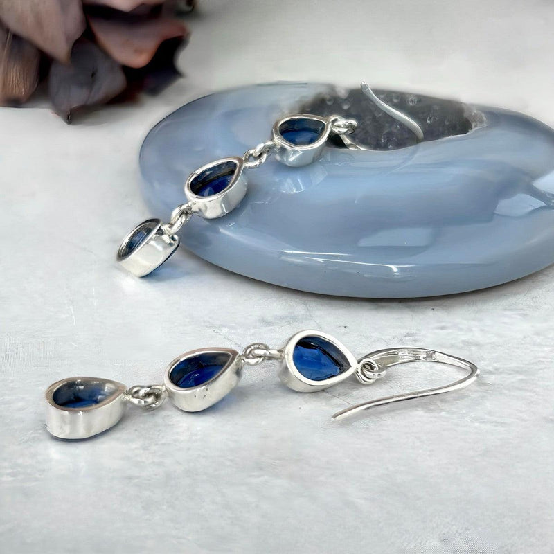 Kyanite Teardrop Triple Drop Earrings