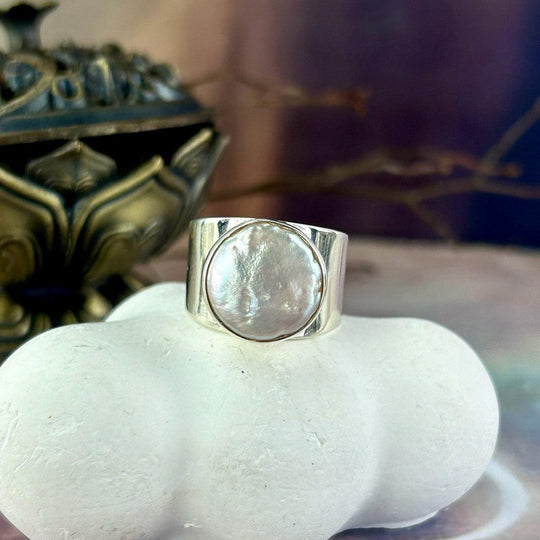 Pearl Round Wide Band Ring