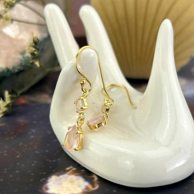 Pink Gemstone Gold Earrings