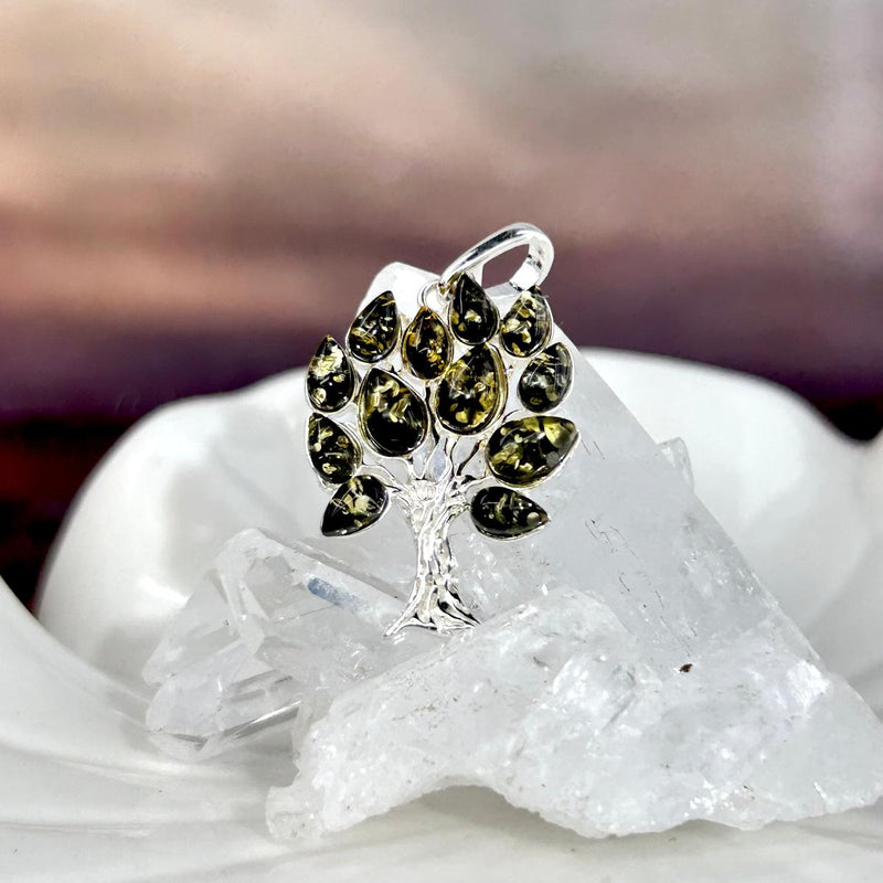 Baltic Green Amber Tree Pendant