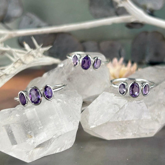 Amethyst Three Stone Ring