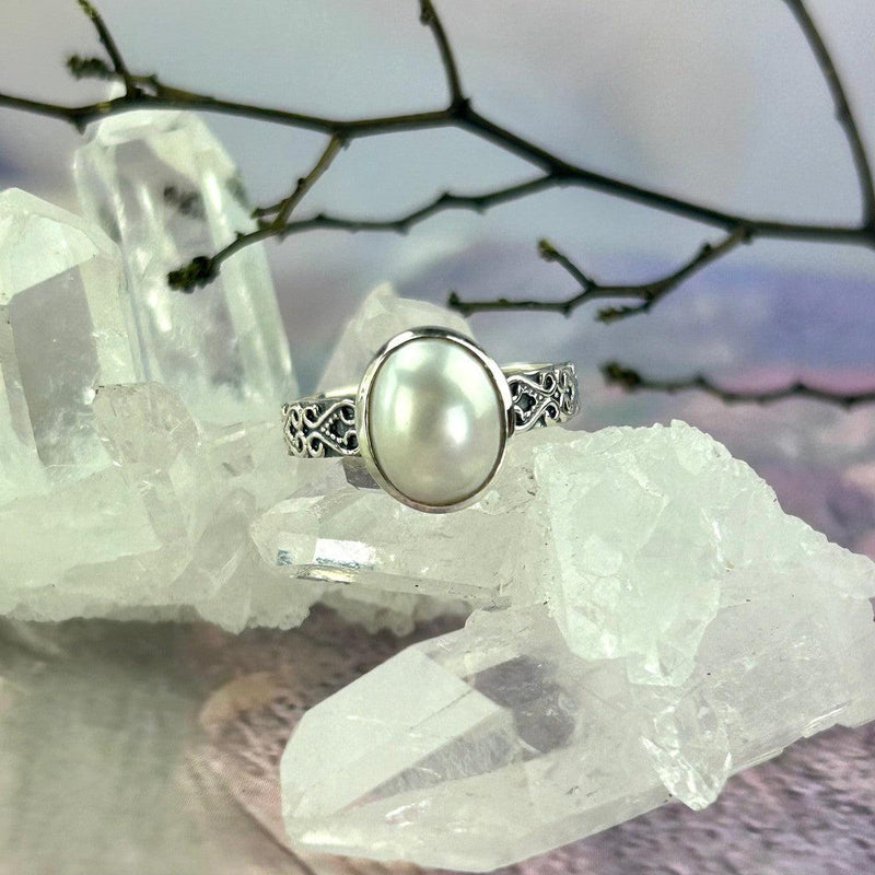Oval Pearl Sterling Silver Ring