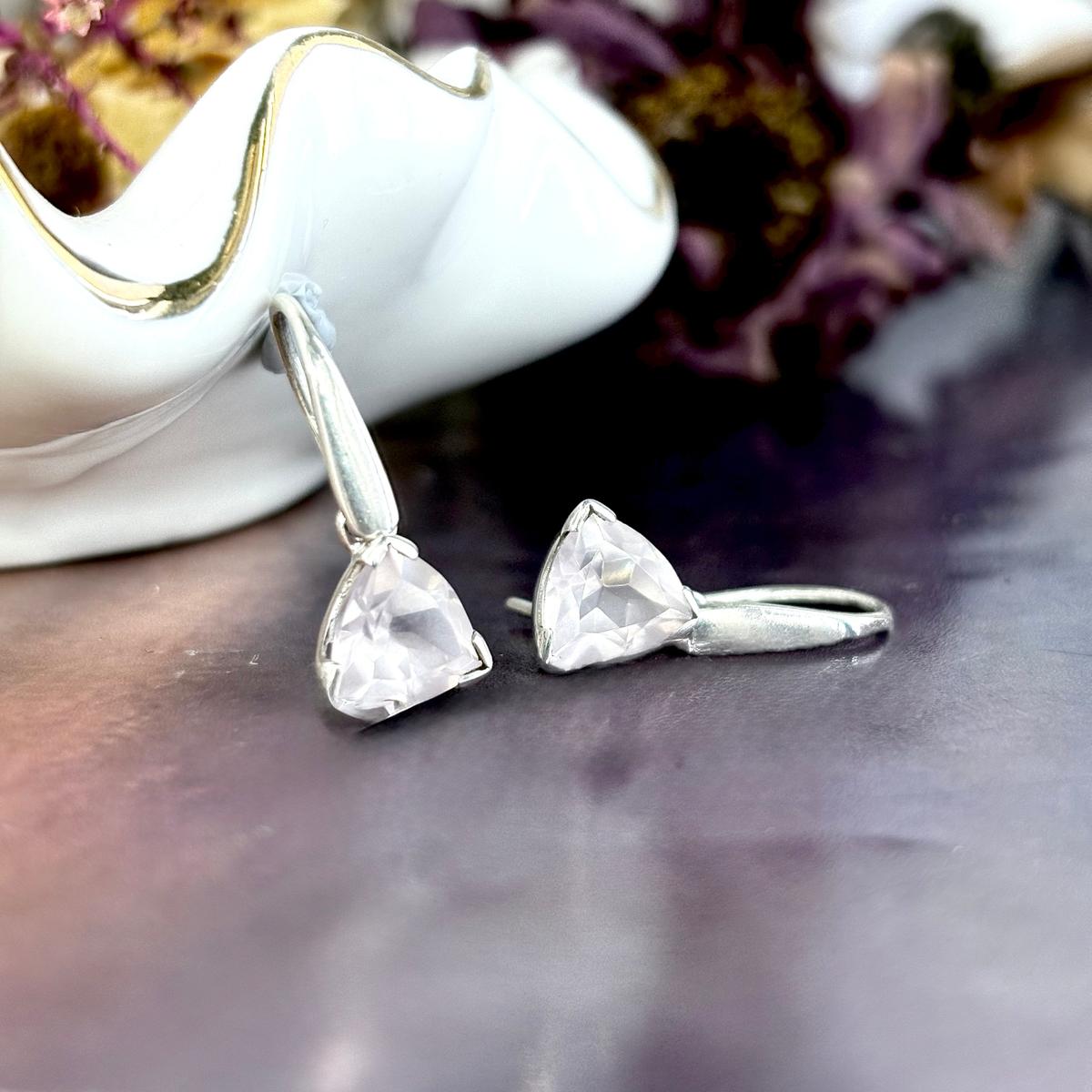 Small Triangle Rose Quartz Earrings