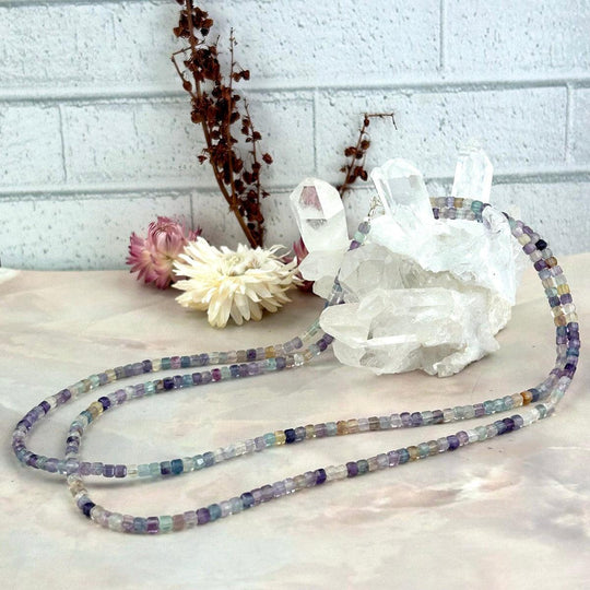 Rainbow Fluorite Faceted 2mm Bead Necklace