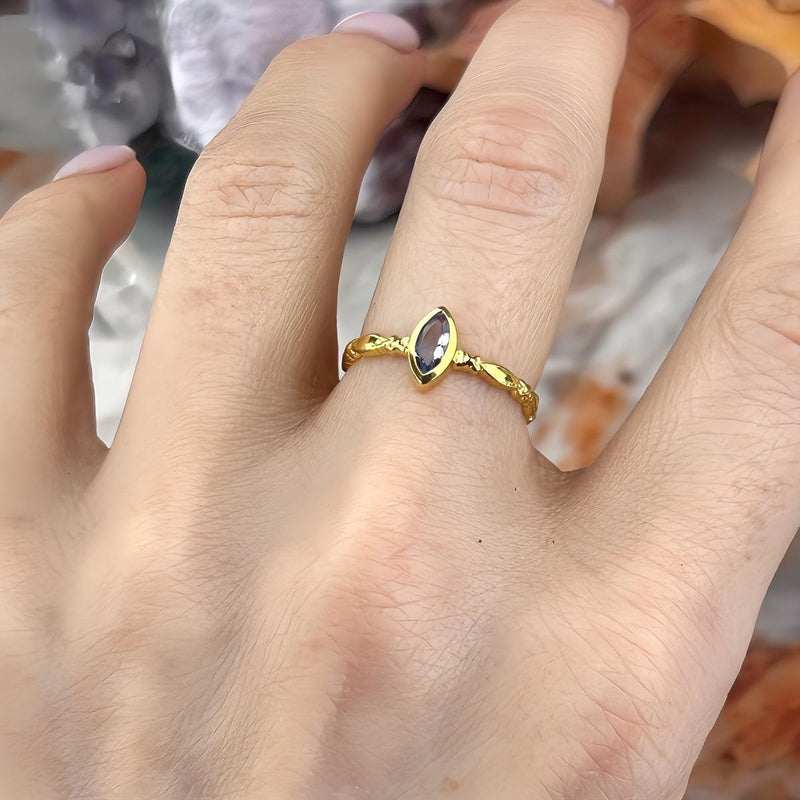 Tanzanite Marquise Cut Gold Ring